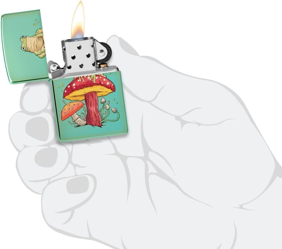 Zippo - Customized Message Mystical Frog and Mushrooms - High Polish Green 48973