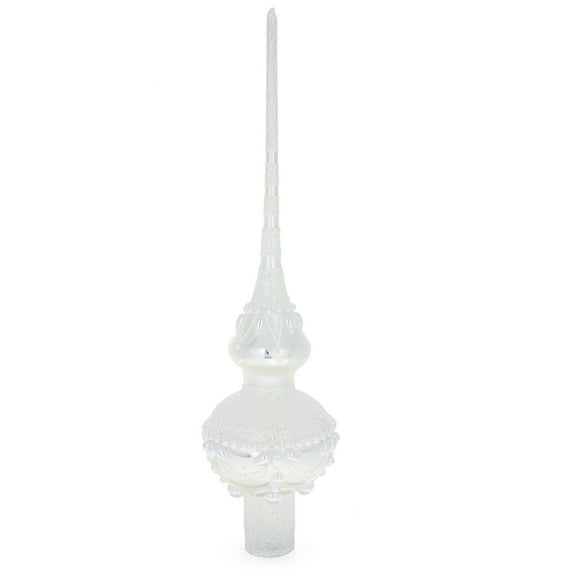 Pearl Drops on White Chandelier Clear Glass Christmas Tree Topper 11 Inches