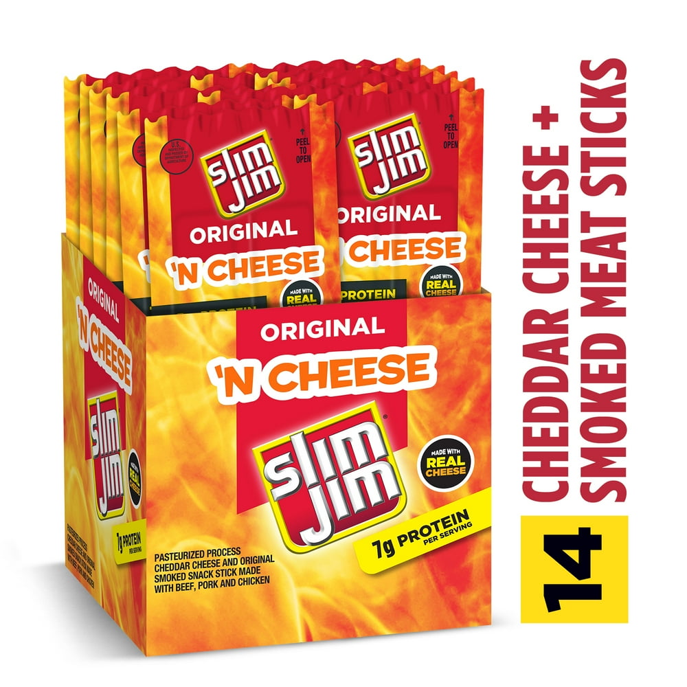 Slim Jim Original Beef Snack Stick 'N Jalapeno Cheese, 1.5 oz. 14Count