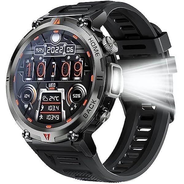 wonima44 EIGIIS Military Smart Watch for Men Tactical Rugged with Bluetooth Call Flashlight 1.45'' Big Screen Fitness Tracker Heart Rate Sleep Monitor Waterproof Sports Smartwatch iPhone Android Black