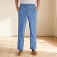 thumbnail image 2 of Pafei Tyugd Linen Pants Men Casual Summer Comfy Breathable Cotton Pants with Pockets Elastic Waist Loose Fit Straight Leg Beach Pants Light Blue 4XL, 2 of 8