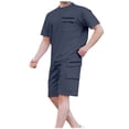 thumbnail image 1 of Ensemble Décontracté à Manches Courtes et Col Rond et Shorts à Taille Élastique avec Cordon pour Hommes, Mélange Coton Polyester, Noir, P, 1 of 6