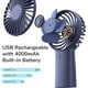 thumbnail image 3 of Ventilador de mano azul de 4000 mAh, mini ventilador portátil, ventilador pequeño recargable por USB tiempo de trabajo de 5 a 20 horas: ventilador personal con pilas con 3 velocidades para exteriores/oficina JM, 3 of 5