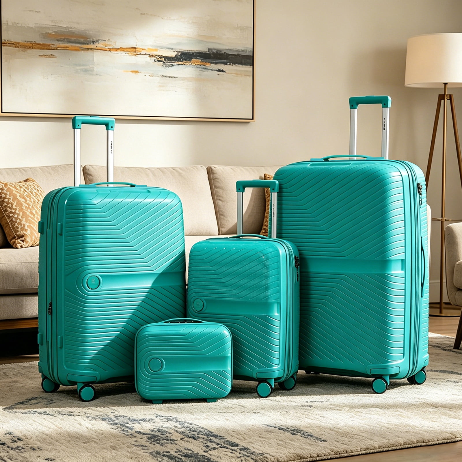 4 Piece Expandable ABS Luggage Set 13"+20"+28"+32", Hard Shell Spinner Suitcases with TSA Lock, Lightweight Travel Suitcase for Family Trip DK GREEN