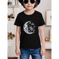 thumbnail image 1 of Kids' Astronaut Moon Graphic T-Shirt - Soft, Breathable Cotton Short Sleeve Tee for Boys & Girls | Casual, Comfortable Fit with Vibrant Print Design | Perfect for Spring, Summer & Fall, Space, 1 of 6