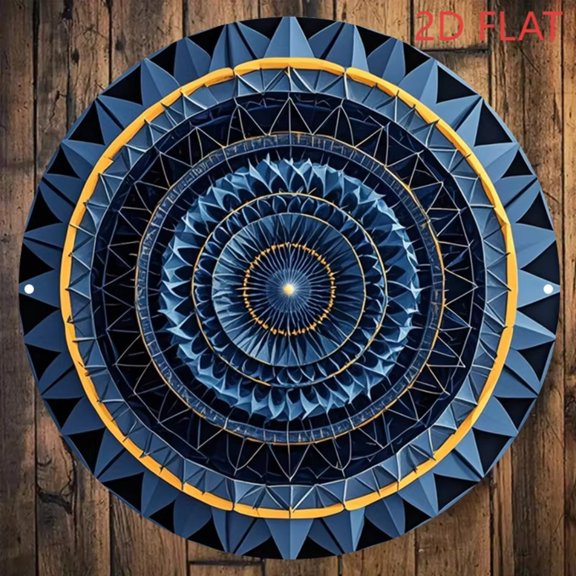 HELLOYOUNG Mandala Wall Art 8 Inch Round Blue Gold Aluminum Sign, Metal Tin Art Decor for Home Bar Restaurant Office Indoor Outdoor