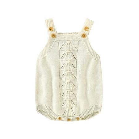 

Genuiskids Newborn Infant Baby Romper Adjustable Shoulder Straps Knitting Hollow Out Solid Color Crotch Button Bodysuit 3-24M