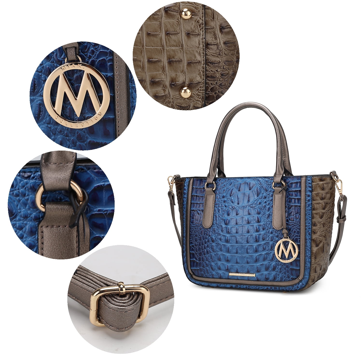 MKF Collection Bonnie Crocodile Vegan Leather Women’s Satchel Bag & Wristlet Wallet, Shoulder Purse Handbag 2 pcs Set by Mia K - Cognac