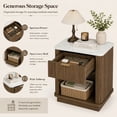 thumbnail image 4 of UHOMEPRO Modern Nightstand with Faux Marble-Look Top, Walnut Bedside Table with with Storage Drawer and Open Shelf, Wooden Bedside Storage Cabinet Unit for Bedroom, Guest Room, Dorm, 4 of 7