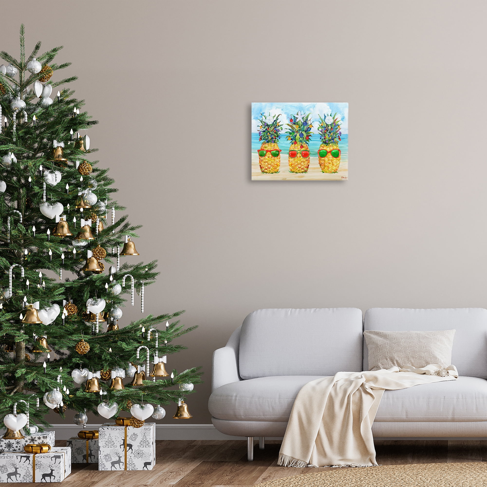 Stupell Industries Christmas Themed Pineapples Holiday Painting Gallery Wrapped Canvas Art Print Wall Art, 20 x 16