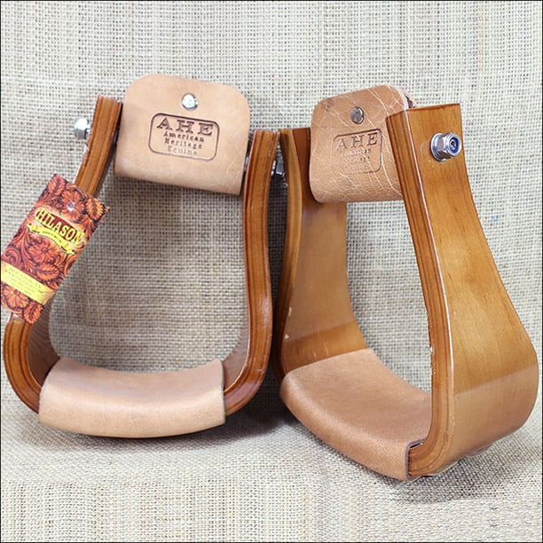 AH584 SLONTED WOODEN ROPER HORSE SADDLE STIRRUPS WITH LEATHER WRAPPED