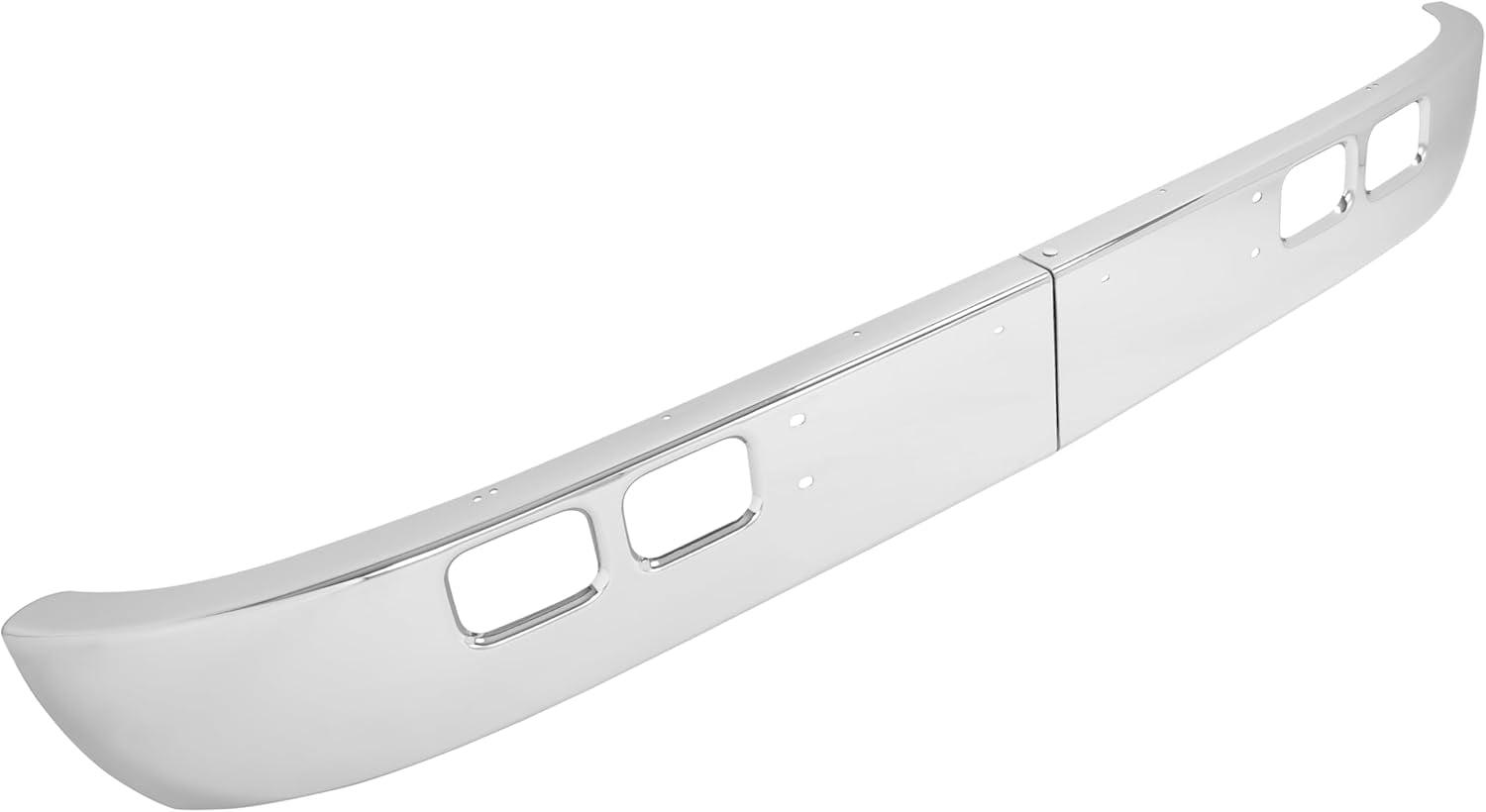 Kojem Front Bumper for 1989-2003 International 4600, 4700, 4800, 4900, 8100 W/Tow, Fog Light Cutouts, Slight Angle Back Steel Chrome Silvery