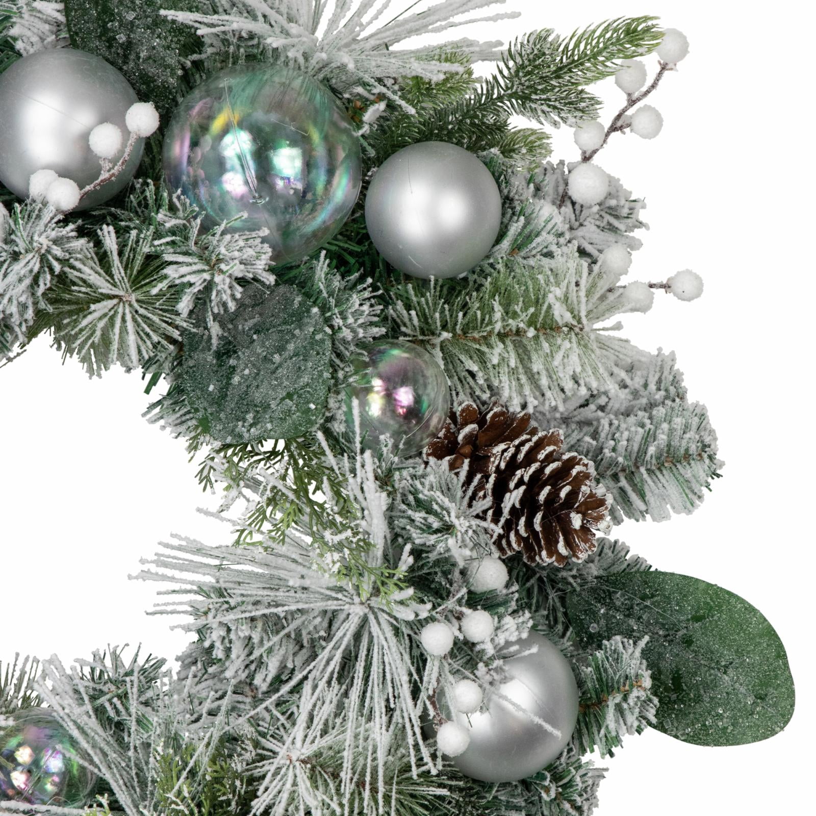 Northlight Flocked Pine Artificial Christmas Wreath with Iridescent Ornaments 24-Inch Unlit