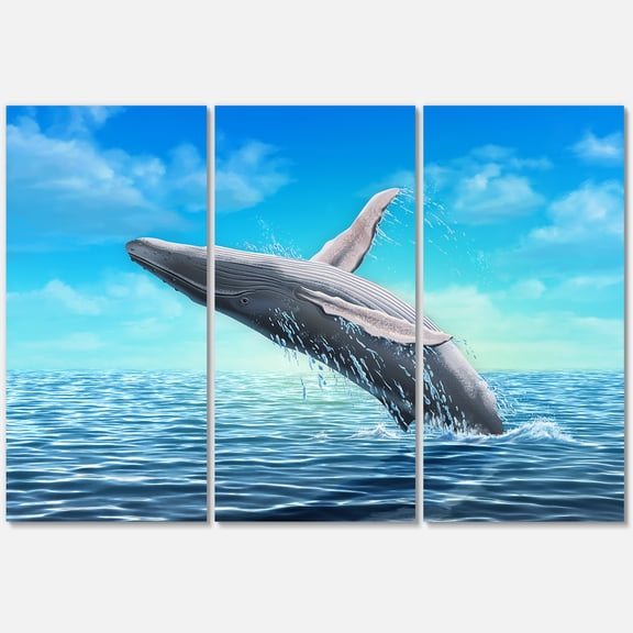 Designart ' Humpback Whale Jumping Out of Sea ' Farmhouse Canvas Wall Art Print