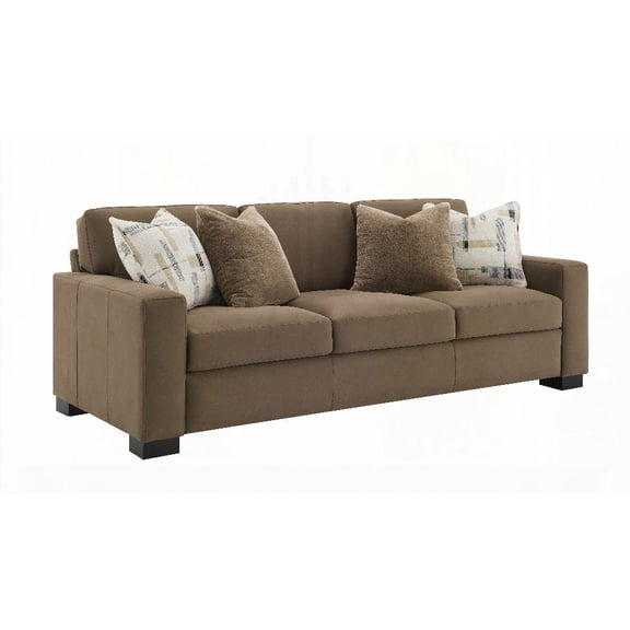 Modern Brown Suede Fabric Sofa 74" with 4 Pillows