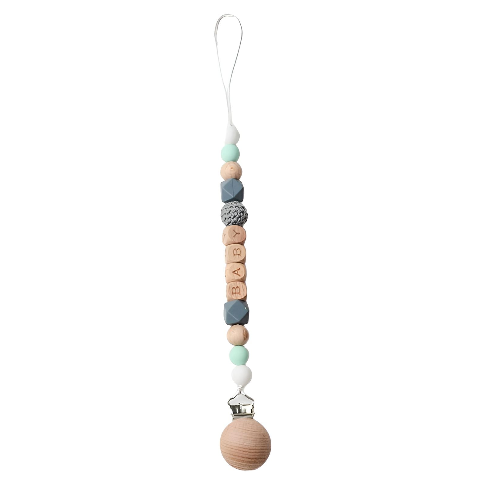 XIRQI Pacifier Clip,Silicone Octagonal Beads Pacifier Holder,Baby Letter Design Binky Clips