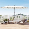 thumbnail image 1 of 15FT Rectangular Patio Umbrella with Base & 48 Solar LED Lights – UV Resistant, Waterproof, Easy Crank, Large Shade for Garden, Pool, Deck, Backyard – Ivory, 1 of 8