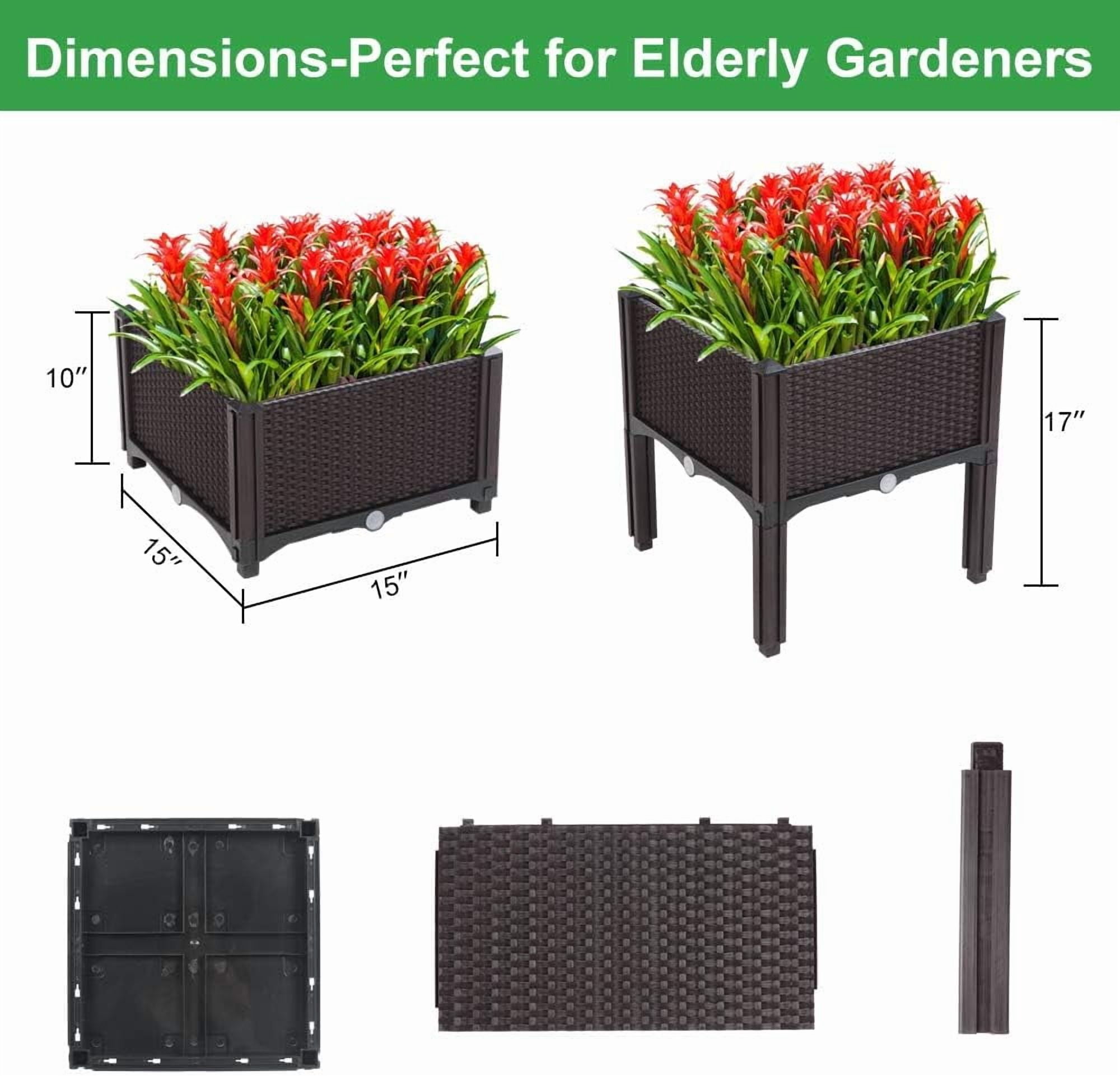 VINGLI Square Raised Garden Bed, Self-Watering Plastic Planter for Indoor Outdoor Vegetables, Fruits, Potato, Flowers, All Weather (2 Pcs)