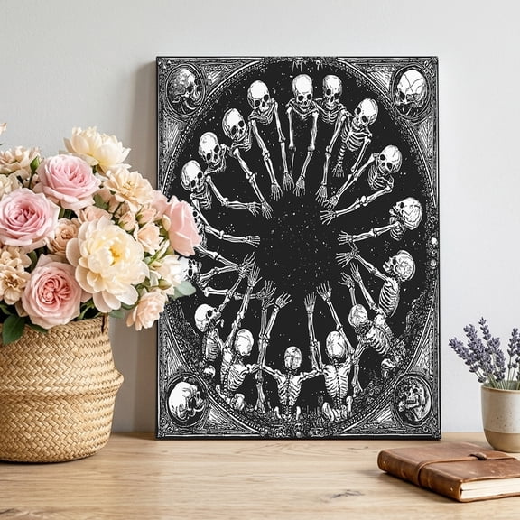 Canvas Wall Art, Halloween Framed Canvas Prints for Living Room Bedroom, Vintage Skeleton Black Fall Holiday Large Gallery Wrapped Wall Decor for Home Office, Gifts, 16"x20" Ship Next Day