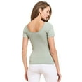 thumbnail image 3 of Women's Reversible Short Sleeve Stonewashed Ribbed Top, Smoky Olive, One Size, 1 Piece, 3 of 5