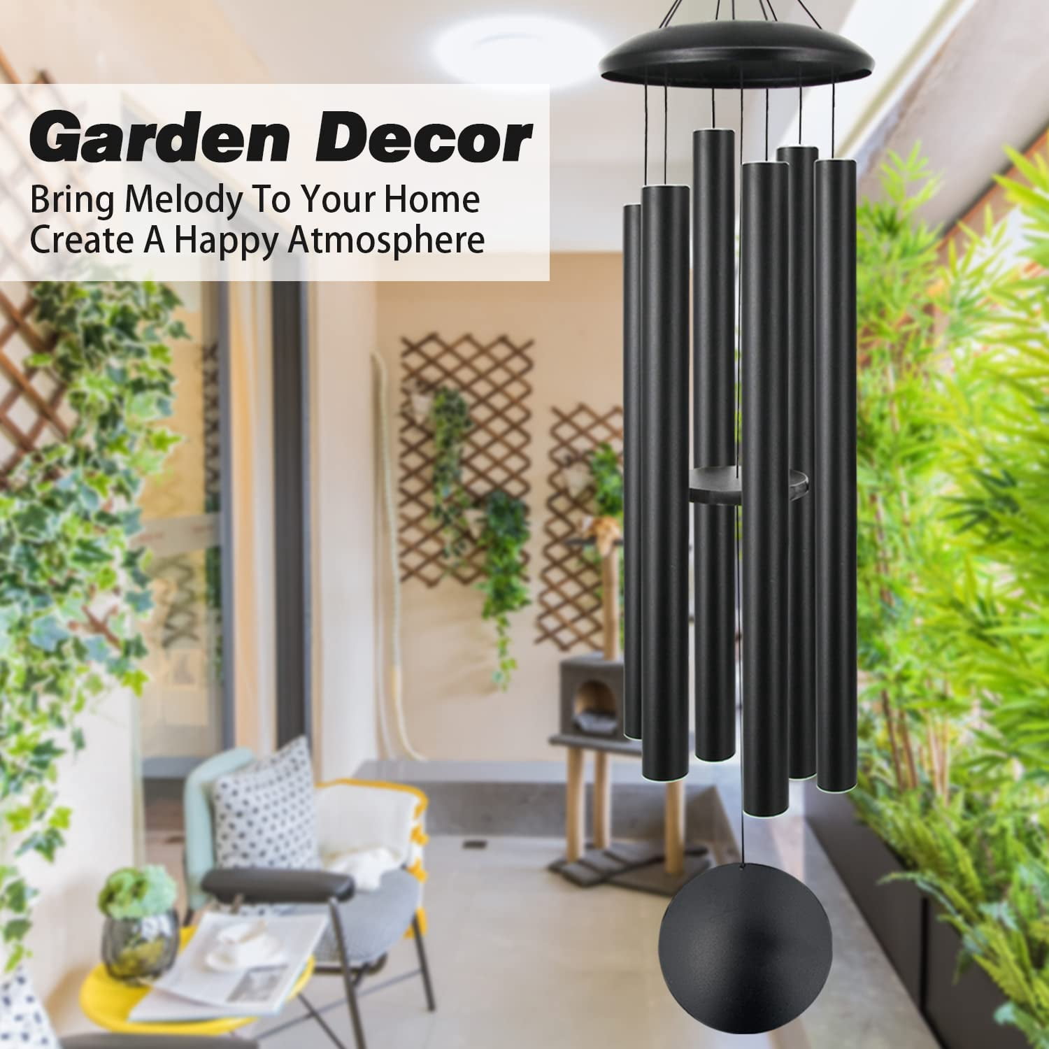 60" Extra Large Wind Chimes Outside Metal Windchimes With Deep Tone  Outdoor Bass For Patio Balcony Garden Yard Decoration Black