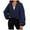 C-Navy249, variant on DHFJKG Women Hoodie Crop Coat Solid Color Zipper Stand Collar Elastic Waisted Oversized Long Sleeve Sweatshirt Cropped Jacket Soft Jackets