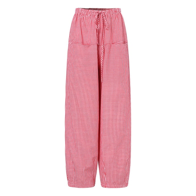 Jumpingount Pantalones hasta la pantorrilla para mujer, pantalones Vintage para mujer, bombachos de moda con cintura de nueve puntos para mujer, Prendas para la parte inferior del cuerpo Rojo S