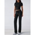 thumbnail image 6 of Women'S 2 Piece Lounge Sets Short Sleeve Tops Fold-over Flare Pants Casual Outfits Matching Set, 6 of 9