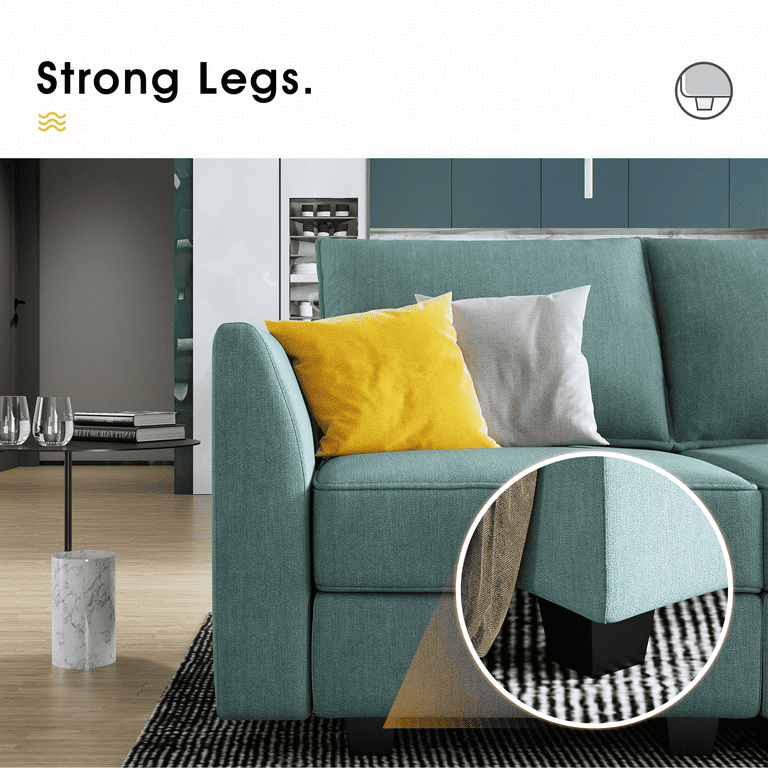 HONBAY Modern Sectional Upholstered 2 Seat Sleeper Sofa Couch with storage chaise for living room and small spaces in Aqua Blue