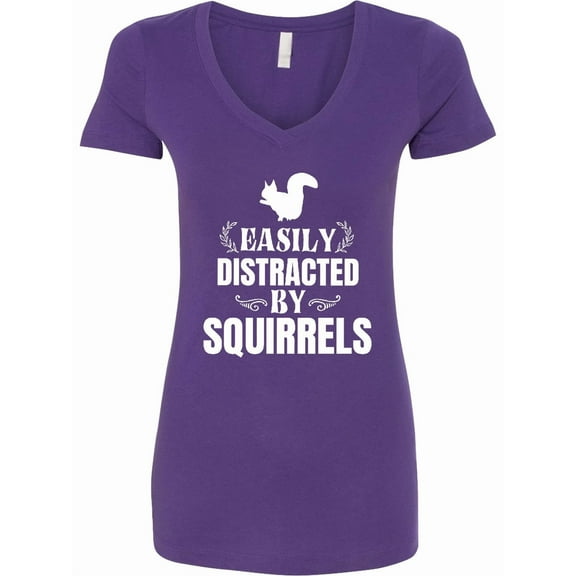 Inktastic Easily Distracted by Squirrels Women's V-Neck T-Shirt