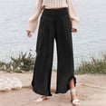thumbnail image 2 of Flowy Beach Pant Lightweight Vacation Beachy Travel Pant Linen Palazzo Pants for Women Black Linen Pants Women Summer Resort Wear Plus Size Ruffle Hem Wide Leg Trousers Casual Gauze Crop Trousers, 2 of 5