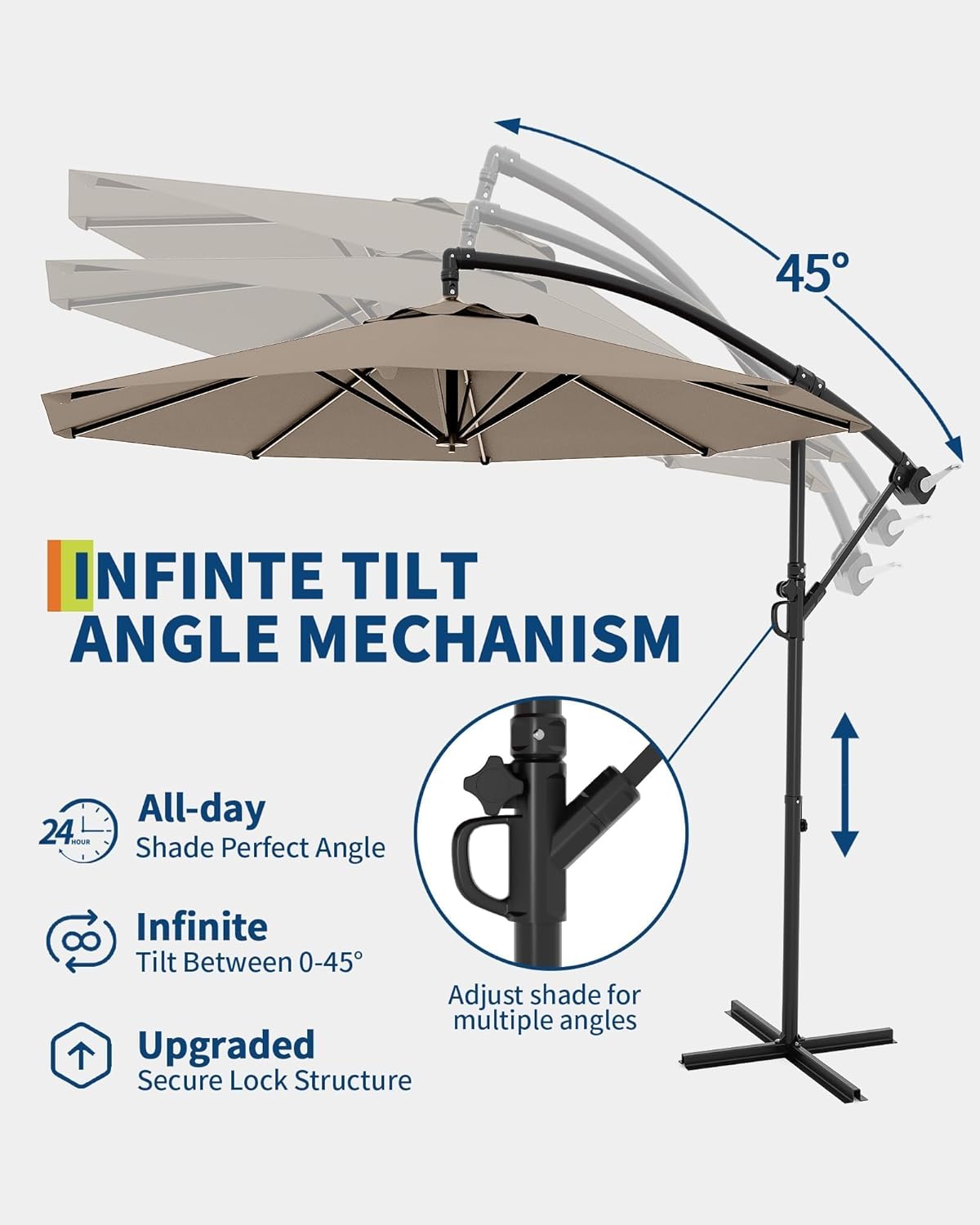 Memoryfield 10FT Outdoor Patio Hanging Offset Cantilever Umbrella, Cantilever Market Umbrella with Cross Base, Tan Color