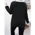 thumbnail image 6 of Women'S Large Size Casual Knitted Sweater Lapel V-Neck Solid Color Top Long Sleeve Shirt Black & White 4XL, 6 of 7