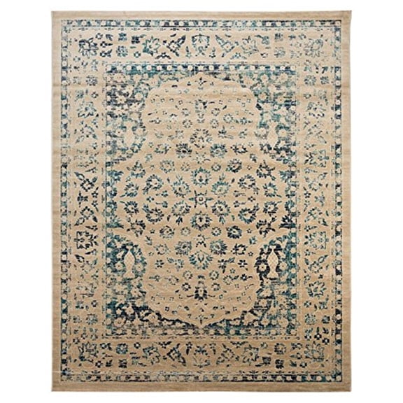 SAFAVIEH Evoke Kyleigh Traditional Distressed Area Rug, Beige/Turquoise, 9' x 12'