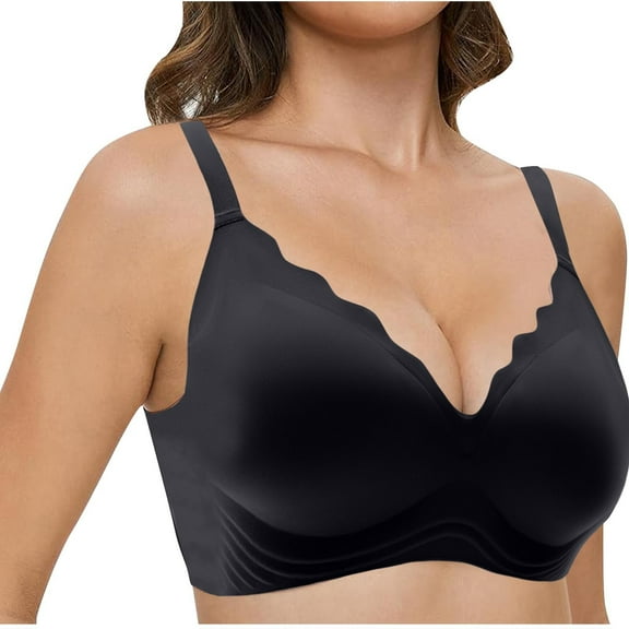 XFLWAM Scalloped Bras for Women Sexy Push Up Wireless Bralettes V Neck Seamless Bra Breathable Everyday Bra