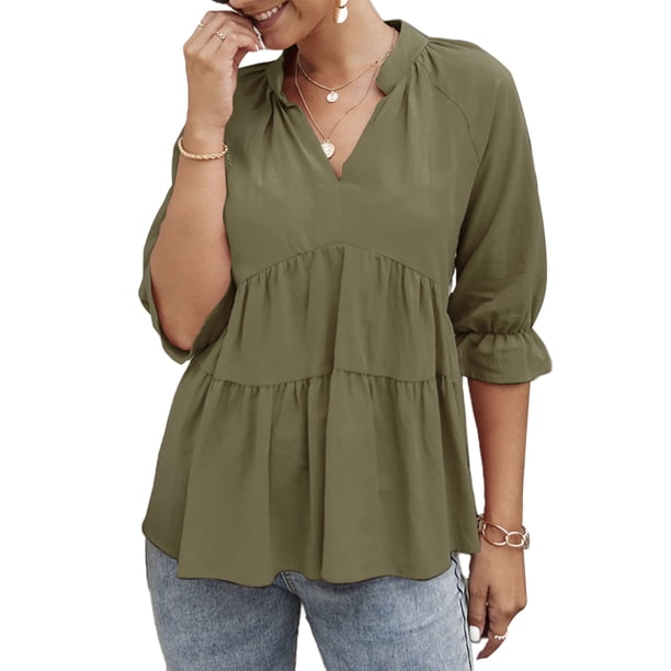 Blusa de media manga para mujer con cuello en V y cuello en V suelta Irfora Jerseys de mujer