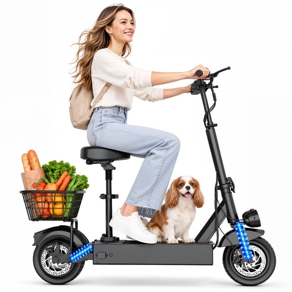ASKGO1200W Peak Off Road Electric Scooter with Seat for Adults, Dual Headlights, 25MPH Top Speed, 35 Miles Range, 10" All Terrain Tire, Commuter E-Scooter, UL2272