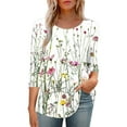 thumbnail image 3 of HAPIMO Women' Plus Size Flowy Crew Neck Tees Summer Tops for Women Fashion Clothes Casual Loose Flower Print Tops Elegant Pleated Blouses Dressy Tunic Multicolor S, 3 of 9