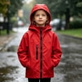 thumbnail image 2 of ZACPNCV Kids Waterproof Rain Jacket Boys Girls Hooded Windbreaker with Pockets, Lightweight Waterproof Windproof Full Zip Rain Coat,Red, 2 of 6