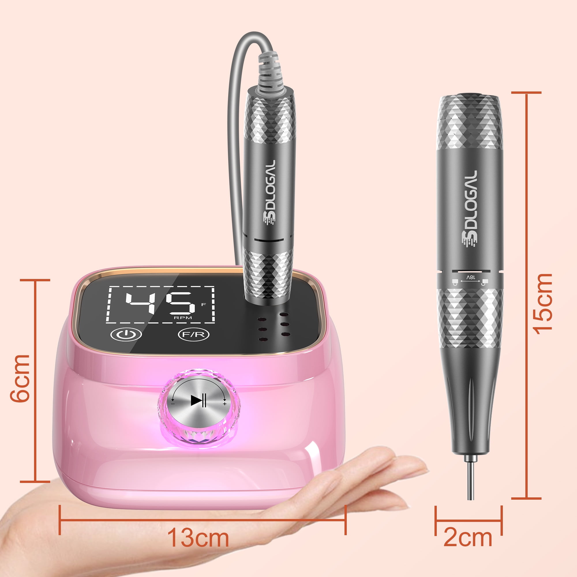 Sdlogal Electric Nail File Drill Kit, Nail Polish Grinder Professional Salon Drill Pink, 45000 RPM