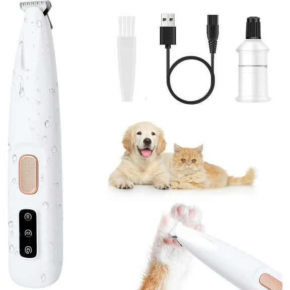 Paw Trimmer,  Electric Dog Trimmer for Paws, Dog Trimmer, Pet Paws Trimmer with Led Light, Rechargeable Low Noise Pet Trimmer Waterproof Hair Clipper (White 1 Set)