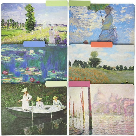 12 Pack Monet Art Decorative File Folders, Letter Size, 1/3 Cut Tabs, for Office Supplies, 9.5 x 11.5 in.