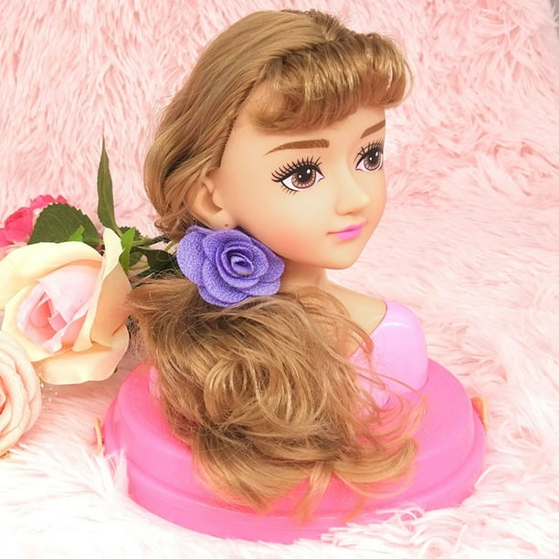 Barbie Doll Head pour les jouets de coiffure, Kit de jouets de salon de  coiffure et jouets de maquillage pour petites filles, poupée de tête de  coiffage avec sèche-cheveux, miroir, brosse cosmétique