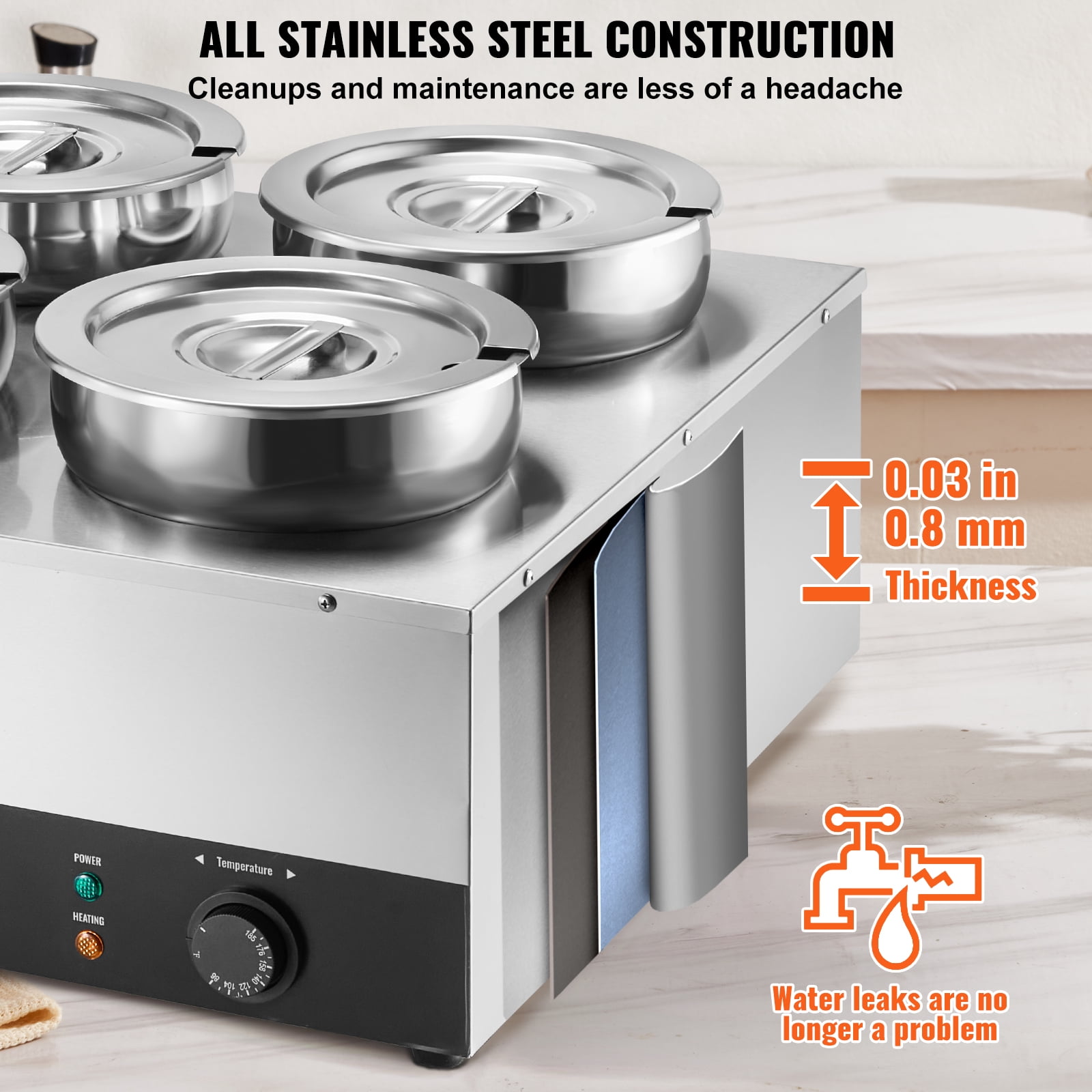 VEVOR Electric Soup Warmer, Four 7.4QT Stainless Steel Round Pot, 1500W Commercial Food Warmer, 86~185°F Adjustable Temp, Bain Marie with Anti-Dry Burn and Reset Button, for Restaurant, Buffet
