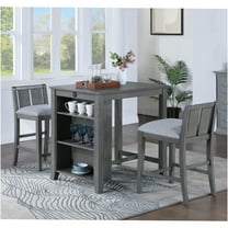 JERFIT 3-Piece Small Space Bistro Set with Charging Station, Counter Height Dining Table and Chairs with Storage Shelf, Gray
