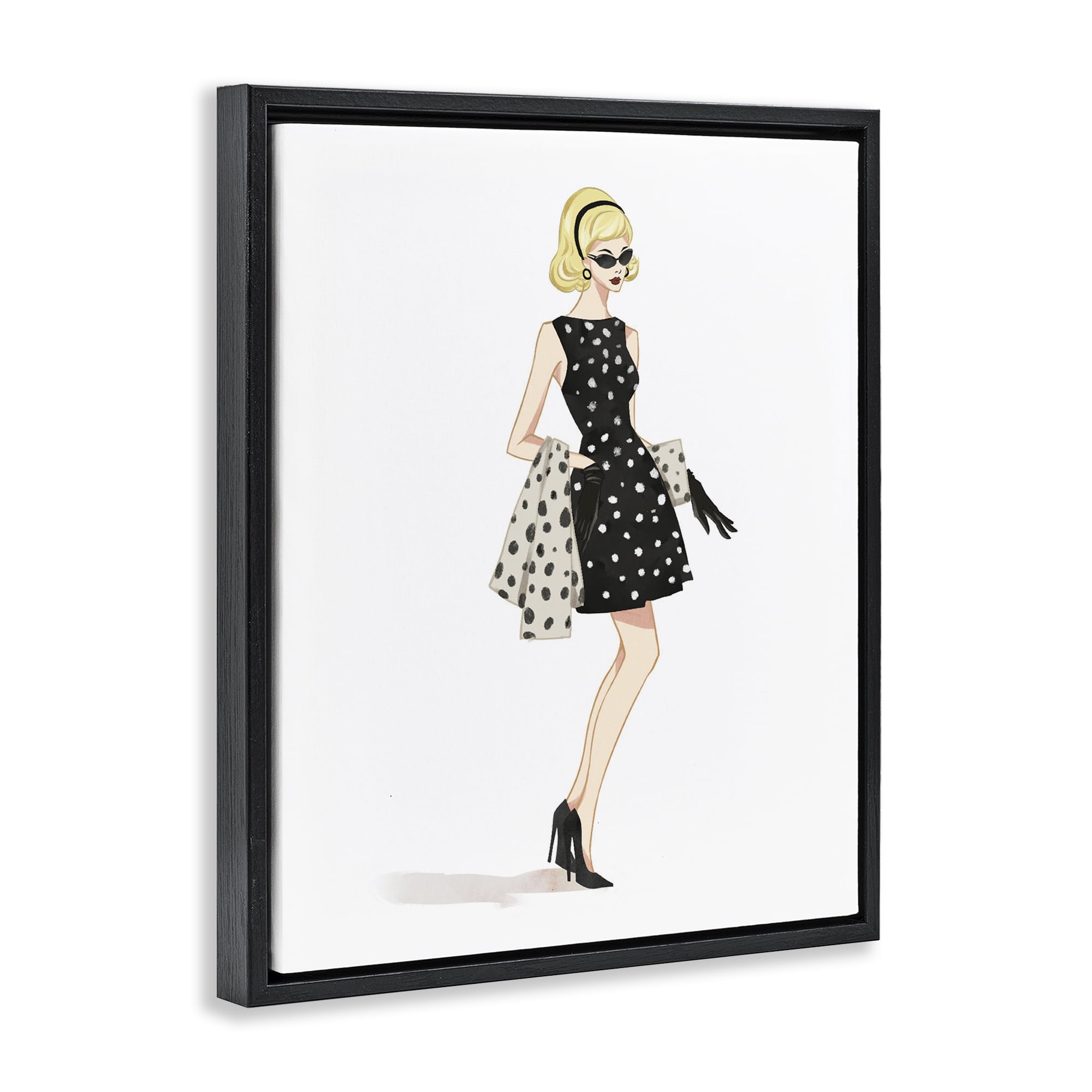 Stupell Industries Feminine Retro Fashion Black Framed Floater Canvas Wall Art, design by Ziwei Li
