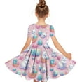 thumbnail image 4 of Easter Dress For Girls Cute Bunny Rabbit Eggs Graphic Short Sleeved Dresses Loose Round Neck Childrens Practice Clothes Dance Dresses Pink 5-6 Years, 4 of 5