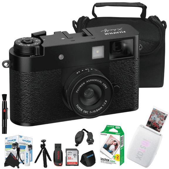 FUJIFILM X half Digital Camera (Black) Bundle with 18MP 1" Vertical Sensor, 10.8mm f/2.8 Lens, 32GB Memory Card, Case & Accessories