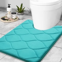 GCASLK-Memory Foam U-Shaped Bathroom Rugs, Ultra Soft & Non-Slip, Water Absorbent and Machine Washable Toilet Bath Mat, Commode Contour Bath Rugs, 24''x20'', Teal