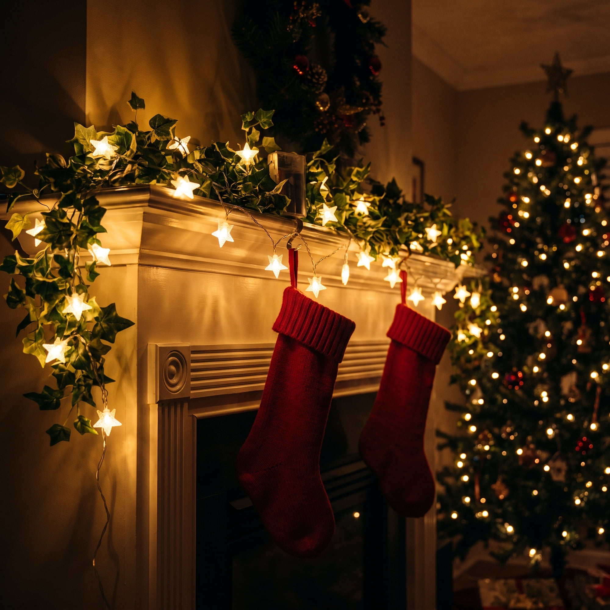 Unique Bargains 3D Star Lights with Flexible Design 9.8 ft Warm White Battery Operated